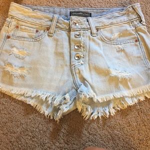 Abercrombie button fly distressed shorts